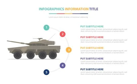 Light medium tank infographic template concept with five points list and vari Stock Illustration