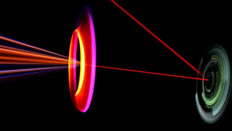 Light, mirror, lens, beam of light. Laser Focal 스톡 동영상 144529745