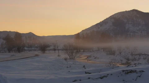 A light mist over the river in the counryside, winter Stock Footage 57249232