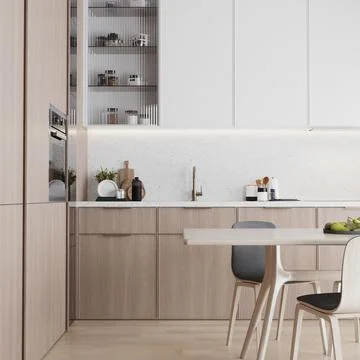 Light modern kitchen interior mock up, 3d render Stock Illustration