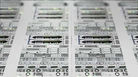 Light, modern working data servers with flashing LEDs in the data center Video stock 91351390
