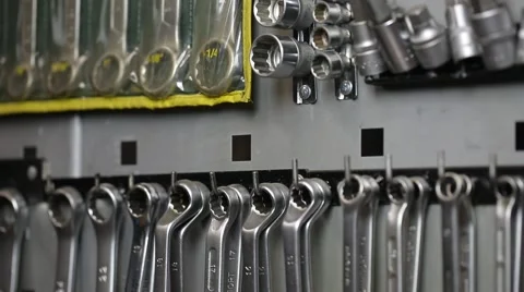 Light moves and leaves a shadow on wrenches 스톡 동영상 59596031