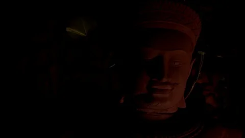 Light moving on acncient carved stone Stock Footage 76275892