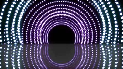Light moving forward tunnel of blue, blue, light yellow, lilac dots in the form Stock Footage 197592523