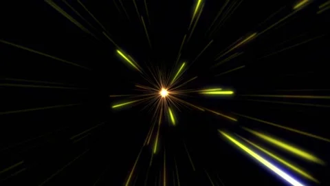 Light moving forward tunnel of yellow light rays flying away from the center of Stock Footage 197592522