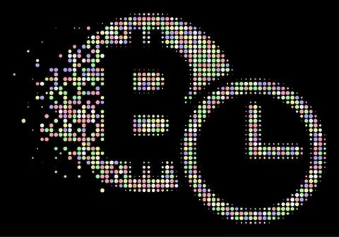 Light Moving Pixel Halftone Bitcoin Credit Clock Icon Stock Illustration
