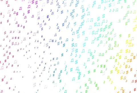 Light Multicolor, Rainbow vector background with music symbols. Illustrazione stock