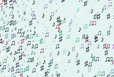 Light Multicolor, Rainbow vector background with music symbols. Illustrazione stock