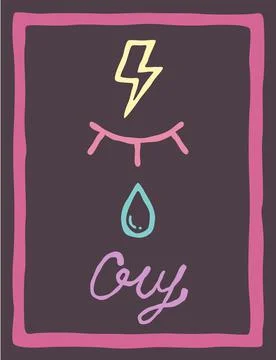 Light neon bolt eye closed eyelash Droplet cry Stock Illustration