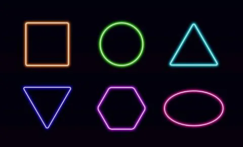 Light neon frames different colors glowing on dark background, vibrant LED Stock Illustration