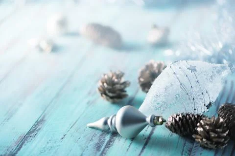 Light Nice Christmas decorated rustic background. Copy space for greetings Stock Photos