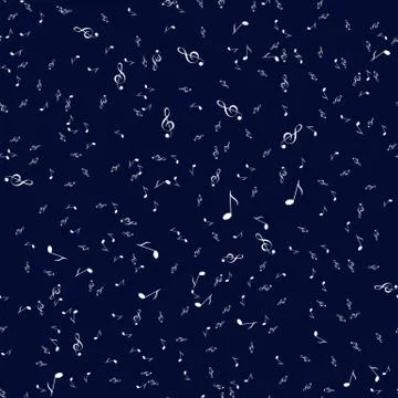 Light notes and a treble clef are scattered on a blue background. Stock Illustration