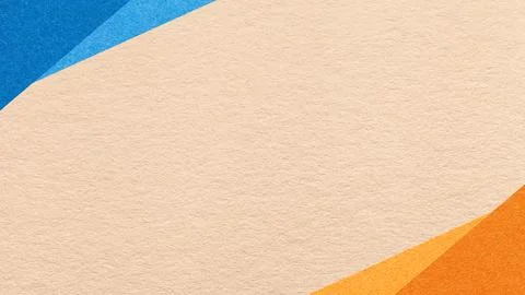 Light nude paper texture background with blue orange geometric corners gradie Stock Photos