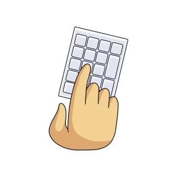Light number keyboard and user hands on keys isolated on white background Stock Illustration