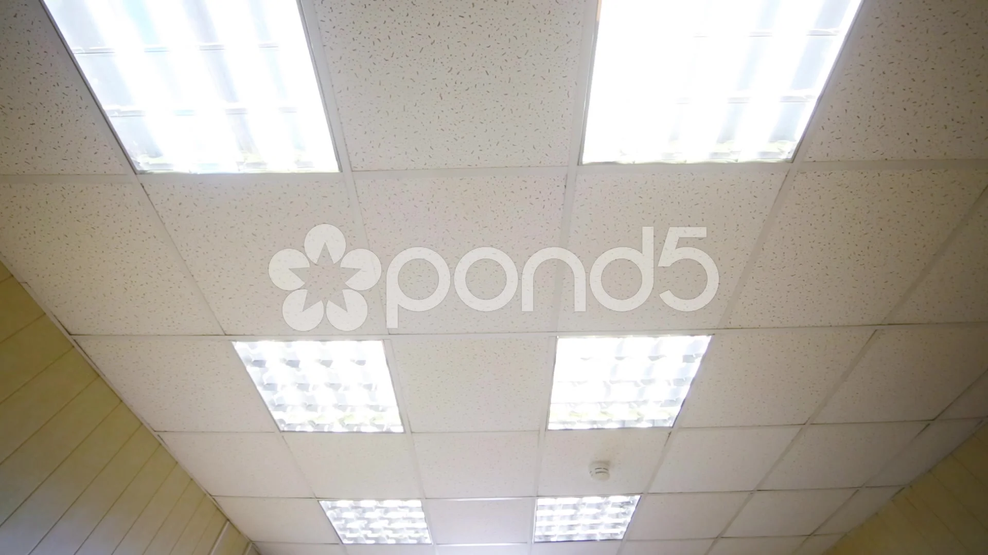 Light office ceiling with a row lamps switched off and on