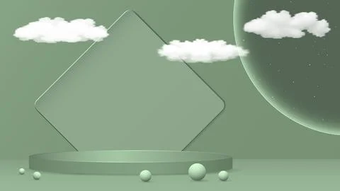 Light olive cylindrical podium with clouds Illustrazione stock