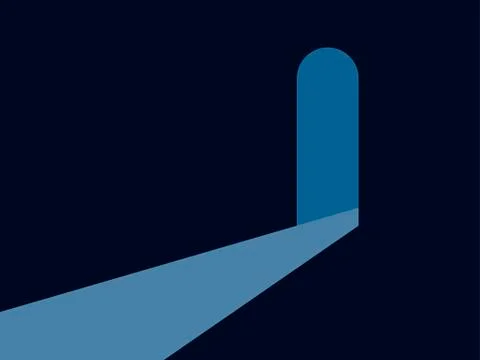 Light from an open arch, blue ray of light. Passage in the dark. Vector illus Illustration