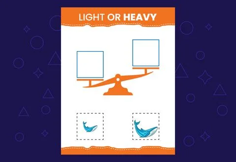 Light or heavy educational worksheet with scales. Heavier and lighter weigh.. Stock Illustration