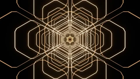 Light Orange Abstract Glowing Hexagonal Structure Background VJ Loop in 4K Stock Footage 334717580
