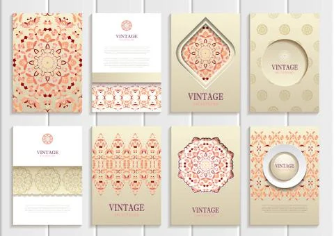 Light orange frames, ornaments, patterns and golden backgrounds 스톡 일러스트