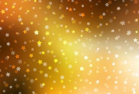 Light Orange vector pattern with christmas snowflakes, stars. Stock Illustration
