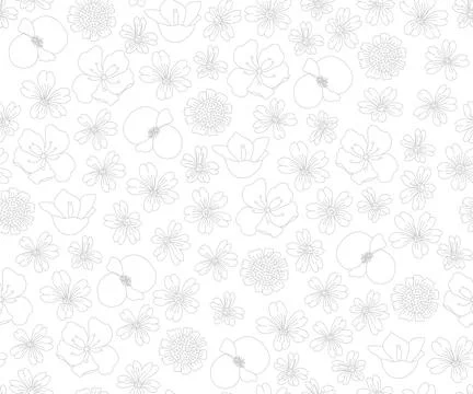 Light Outline Floral Pattern on White Background Stock Illustration