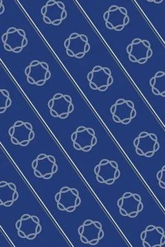 Light outlined interwoven loop motifs repeat across a deep blue background .. Stock-Illustration