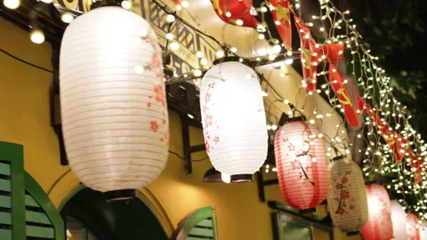 Light of painted asian lanterns. Stock Footage 305370973