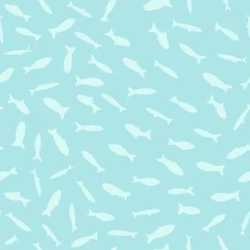 Light palette seamless pattern with sea school silhouettes. White fish little Stock Illustration