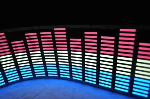 Light panel of pixels, neon with blue or green, yellow and red, bright equalizer Stock Photos