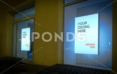 Light panel in the window of an office building. Mockup PSD Plantilla PSD