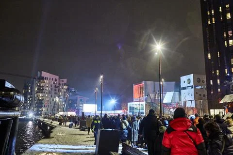 Light parade in denmark with a large crowd Foto stock