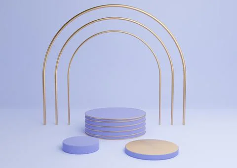 Light, pastel blue 3D rendering simple product display cylinder podiums with  Stock Illustration