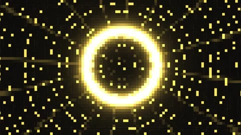 Light patterns create a glowing circle in a digital space Stock Footage 339417405
