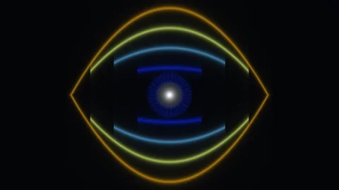Light patterns create a glowing eye shape in dark Stock Footage 338011040