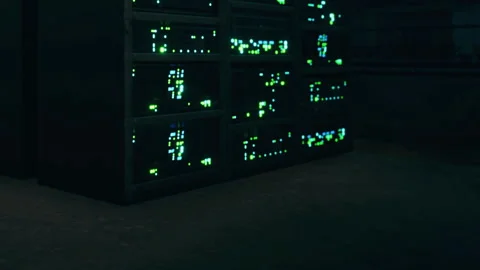 Light patterns on electronic equipment in a dimly lit room at night Stock Footage 342058190