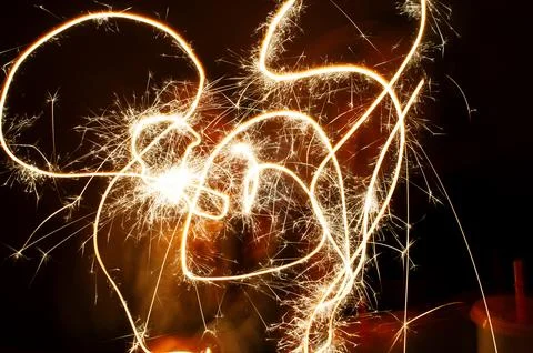 Light patterns with fireworks Foto stock