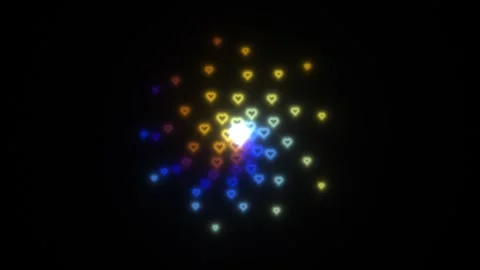 Light patterns form heart shapes in dark background Stock Footage 338394320