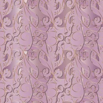 Light pink 3d Baroque seamless pattern. Vector floral background wallpaper. V 스톡 일러스트