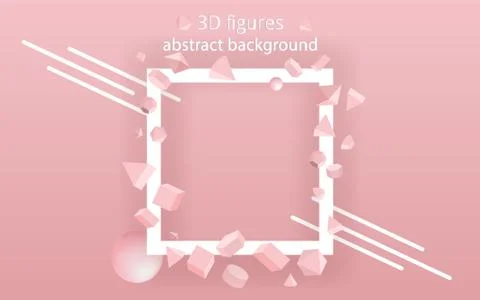 Light pink 3D primitives with white frame, realistic geometric vector illustr Stock Illustration