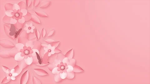 Light pink background with flowers and leaves, loop animation, 3D render Stock Footage 200656265