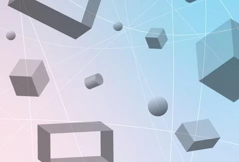 Light Pink, Blue vector background with 3D cubes, cylinders, spheres, rectang Illustrazione stock