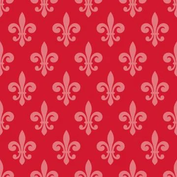 Light pink fleur de lis seamless pattern on red background. Stock Illustration