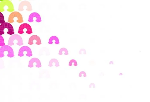 Light Pink, Green vector backdrop with rainbows, clouds. Stock Illustration