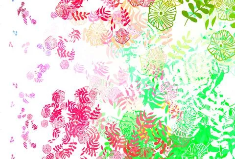 Light Pink, Green vector doodle pattern with leaves. 스톡 일러스트