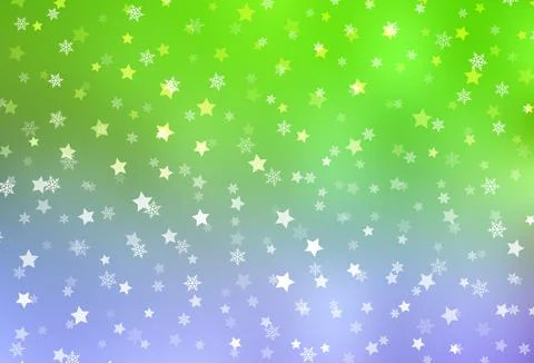 Light Pink, Green vector pattern with christmas snowflakes, stars. Stock Illustration