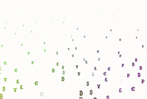 Light Pink, Green vector pattern with symbols of currency. Stock Illustration