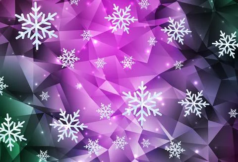 Light Pink, Green vector pattern with christmas snowflakes, stars. Stock Illustration