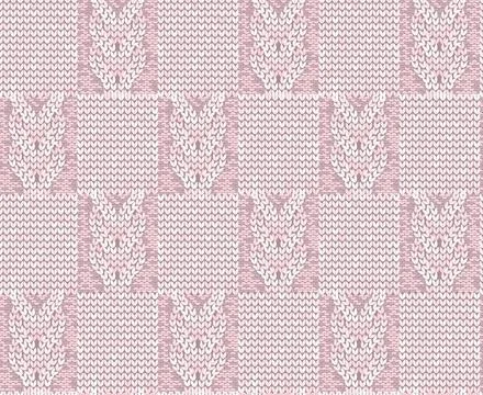 Light pink knitting texture of braids and squares seamless pattern. Illustrazione stock