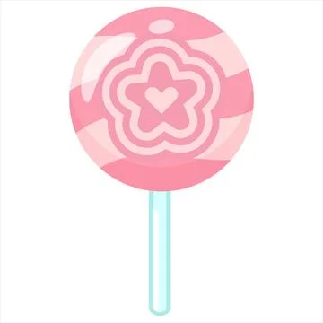 Light Pink Lollipop Candy Vector Flat Design Sweet Round Illustration Stock Illustration